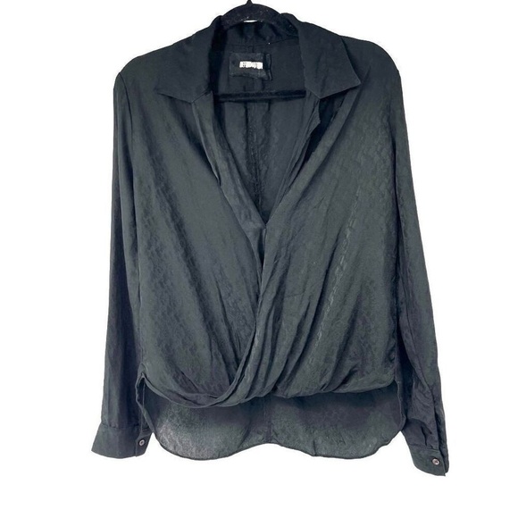 Reformation Black 100% Silk Drape Front Button Closure Blouse Sz M - Picture 1 of 13